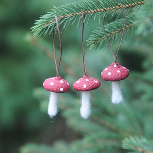 Wool Felted Toadstool Ornaments Set of Mushroom Ornaments with Acorn Cap Tops image 4