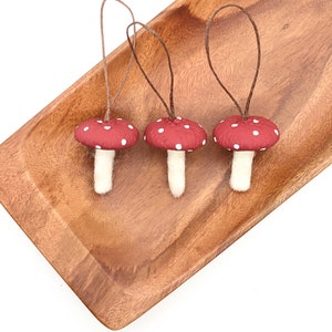 Wool Felted Toadstool Ornaments Set of Mushroom Ornaments with Acorn Cap Tops image 8