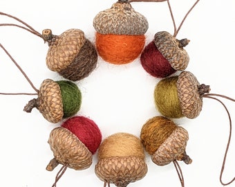 Wool Felted Acorns OR Acorn Ornaments in Fall Colors,  Set of 8