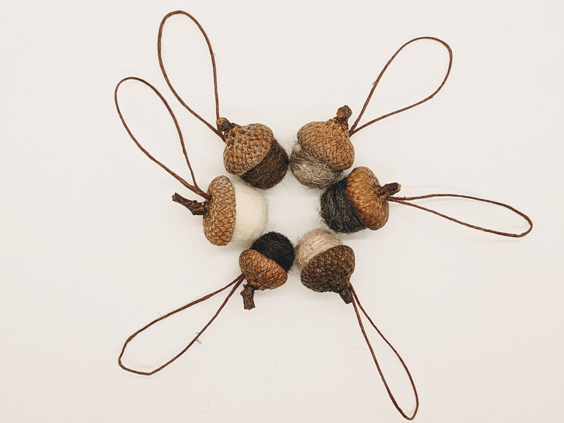 Felted Wool Acorns or Acorn Ornaments, Natural colors image 3