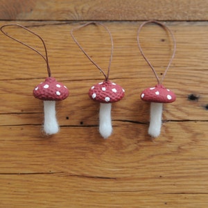 Wool Felted Toadstool Ornaments Set of Mushroom Ornaments with Acorn Cap Tops image 5