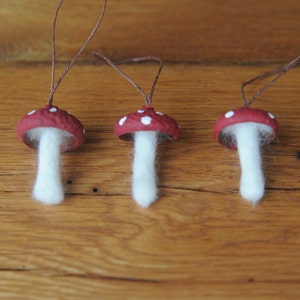 Wool Felted Toadstool Ornaments Set of Mushroom Ornaments with Acorn Cap Tops image 2
