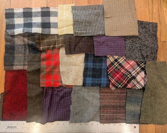 Wool Fabric Applique Plaid Pieces, 20 pieces, 6.5 oz, lot #3