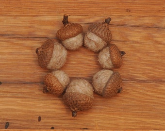 Oatmeal Tan Felted Acorns, natural colored ecofriendly wool, also available as ornaments