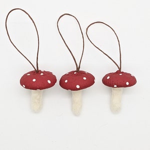 Wool Felted Toadstool Ornaments Set of Mushroom Ornaments with Acorn Cap Tops image 7