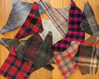 Wool Fabric Applique Scraps, 12 pieces, 4 oz, lot #1
