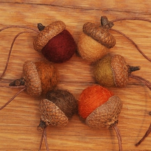 Wool Felted Acorn Ornaments, Set of 6 Fall colors, also available without hangers