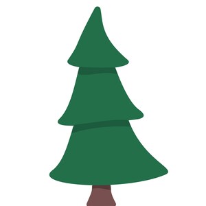 Può includere: Un'illustrazione di un albero di pino verde con un tronco marrone.