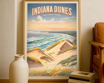 Plakat z Parku Narodowego Indiana Dunes, sztuka krajobrazu jeziora Michigan