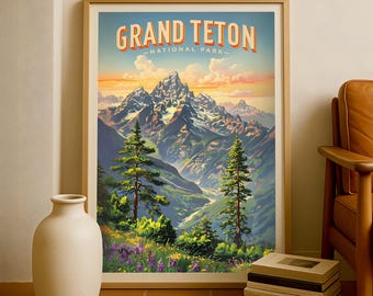 Pôster do Parque Nacional Grand Teton, Arte da Paisagem do Wyoming