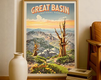 Plakat z Parku Narodowego Basin, sztuka sosny długowiecznej w Nevadzie