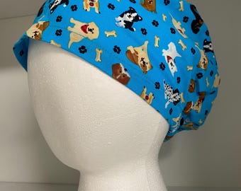 Cotton Surgical Scrub Cap: Dog Bone Pattern, Adjustable Fit for Veterinary Professionals