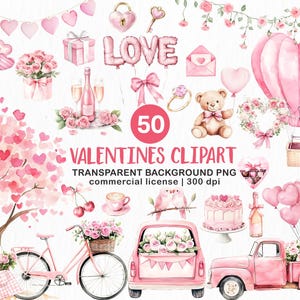 Watercolor Valentines Clipart, Cute Valentines Clipart Bundle, Pink Valentines Clipart, Pastel Valentines Clipart, Valentines Day PNG