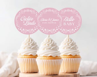 Cielito Lindo Cupcake Toppers, Toppers editables Cielito Lindo Rosa Imprimible, Pink Talavera Cupcake Topper, Canva, Cielito Lindo Party Favor
