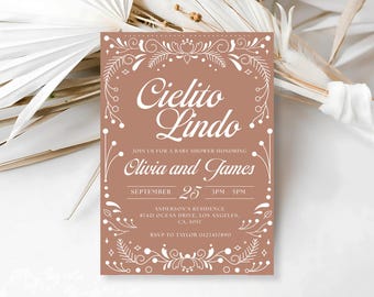 Invitación al baby shower de Cielito Lindo, invitación a Talavera de terracota, invitación a Cielito Lindo, invitación al baby shower mexicano, Papel Picado