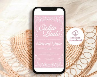 Invitación al teléfono móvil Cielito Lindo, invitación digital Cielito Lindo rosa, invitación al teléfono Cielito Lindo, invitación móvil Talavera rosa, Canva