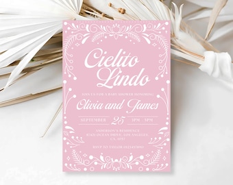 Tarjeta de invitación de baby shower Cielito Lindo, invitación editable de Cielito Lindo rosa, invitación de Talavera mexicana rosa, invitación de Papel Picado