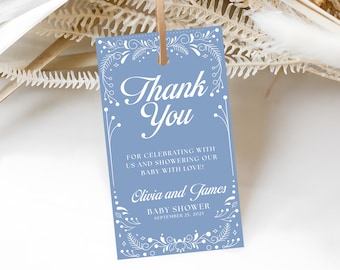 Cielito Lindo Baby Shower Favor Tag, Talavera Thank You Tag, Plantilla de etiqueta de regalo Papel Picado, Cielito Lindo Thank you Tag, Blue Cielito Lindo