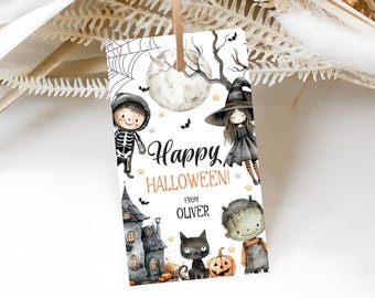 Etiquetas de regalo de Halloween, etiquetas de truco o trato, etiquetas de regalo editables de Feliz Halloween, etiquetas de golosinas de Halloween, etiquetas de dulces de Halloween, etiquetas de fiesta de Halloween