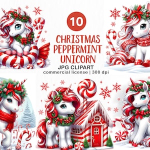 Weihnachten Einhorn Clipart, Weihnachten Einhorn Clipart Bundle, Winter Einhorn Clipart, Peppermint Candy Einhorn, süßes Einhorn Clipart