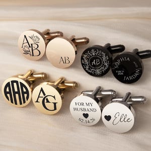 Custom Engraved Wedding Cufflinks for Groom & Groomsmen - Personalized Initials/Date Stainless Steel Cuff Links