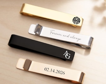 Custom Engraved Tie Clip with Woodbox- 2 Sides Handwriting Tie clip-Father of the Groom Gift