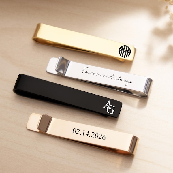 Personalisierte Krawattenklammer mit Gravur aus Holzbox- 2 Seiten Handschrift Krawattenklammer-Vater des Bräutigams Geschenk