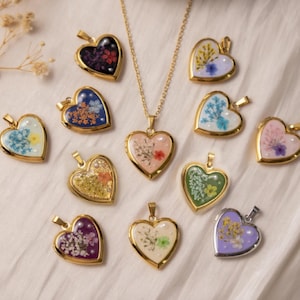 Personalized Birth Flower Locket Gift-Heart Necklace Keepsake for Mom