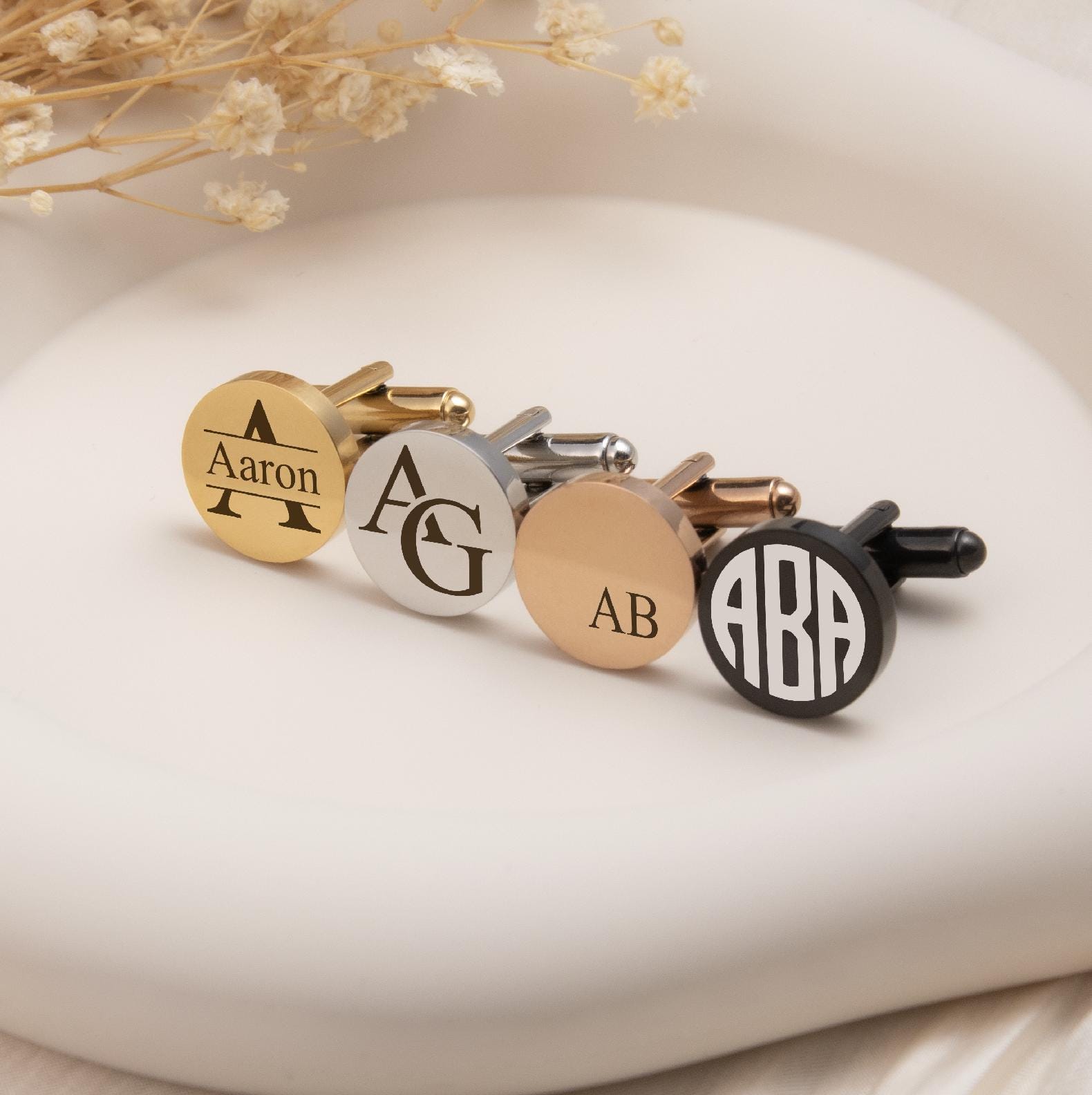 Personalised Cufflinks With Initials Gift in Walnut Wood Garamond
