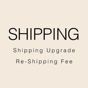 May include: Image with the word "SHIPPING" in a bold, black font at the top. Below, smaller text reads "Shipping Upgrade" and "Re-Shipping Fee" in a simple, black font. The background is a solid, light beige color.