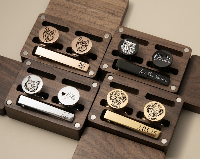 Custom Pet Portrait Cufflinks: Stainless Steel Groomsmen Gift