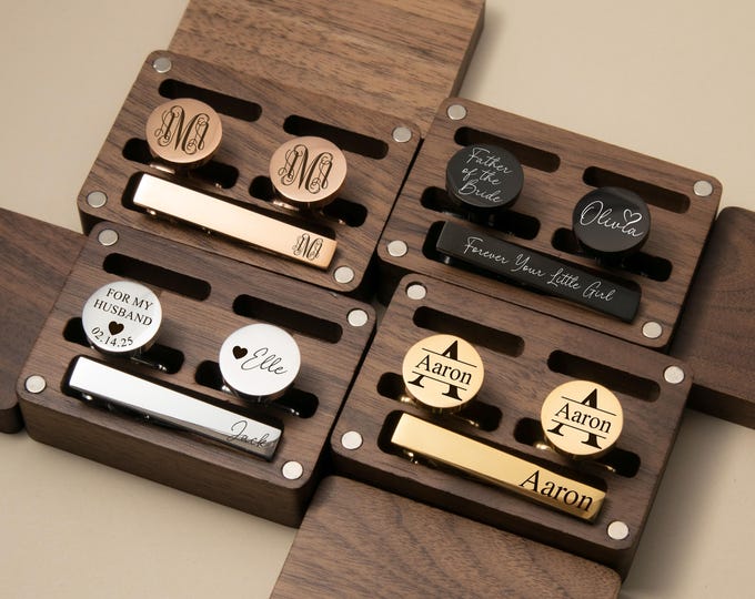 Custom Engraved Initials Cufflinks Set-4 colors Groomsman Cufflinks-Groom Gift for Wedding Day