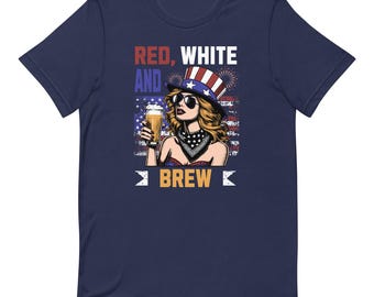 Rouge, blanc et brassage T-shirt drôle du 4 juillet, T-shirt patriotique amateur de bière, T-shirt drôle du 4 juillet, T-shirt patriotique amateur de bière