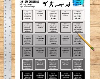 30 Day Martial Arts Workout Challenge | Martial Arts Training | Home / Office Workout | Digital Product | Printable | US Letter 8.5in x11in