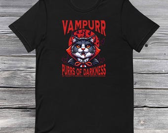 -shirt vampire | -shirt Le ronronnement des ténèbres | Humour de chat gothique | Chemise drôle de chat de vampire | Chemise vampire | chat fantasmagorique | T-shirt mignon chat vampire