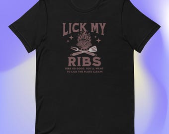 Camiseta de barbacoa "Lick My Ribs" / Camiseta divertida de maestro de la parrilla / Camiseta con humor de barbacoa / Camiseta de rey de la parrilla / Camiseta de jefe de parrilla de barbacoa / Camiseta divertida de parrilla
