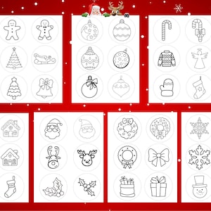 42 Christmas/Holiday patterns for mug rug/coaster punch needle embroidery. 3.4 inches
