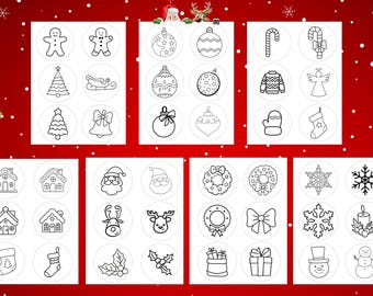 42 Christmas/Holiday patterns for mug rug/coaster punch needle embroidery. 3.4 inches
