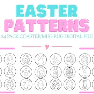 24 Easter patterns for punch needle embroidery, mug rug/coaster template, 3.4 inch