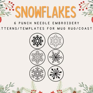 6 Christmas snowflakes punch needle embroidery patterns/templates for mug rug/coaster