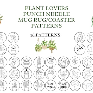 36 plant lovers patterns/templates for mug rug/coaster embroidery, 3.4 inches