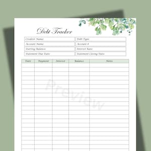 Debt Tracker Printable | Credit Card Debt Payoff Log | Simple Debt Ledger Worksheet PDF