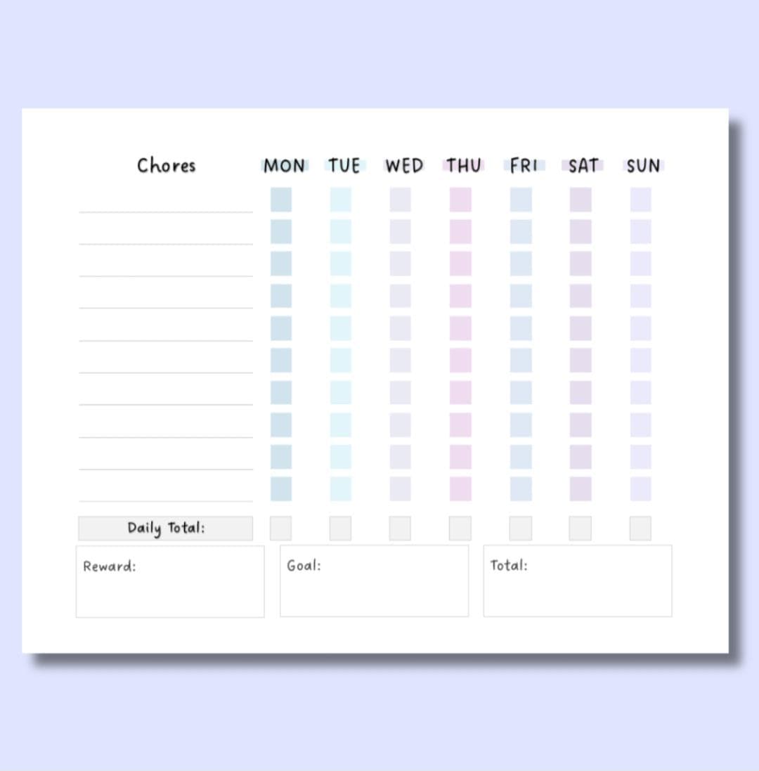 Chore Task Graph Printable Chore Chart With Points and Rewards | Responsibility and Task ...