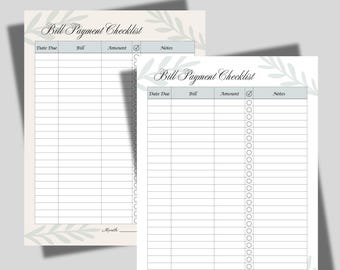 Monthly Bill Tracker Printable | 2 Bill Planner PDFs | US Letter 8.5 x 11