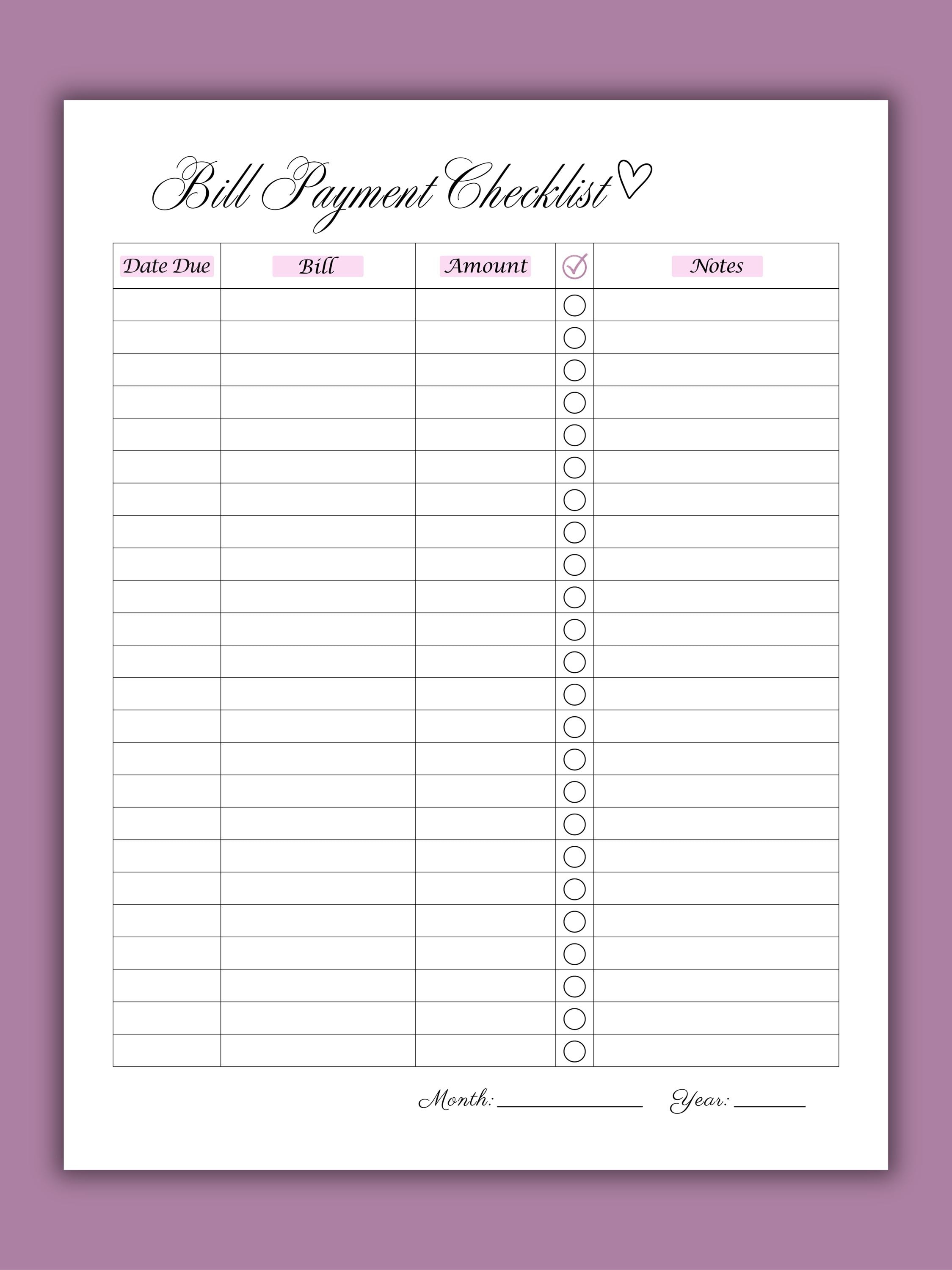Printable Monthly Bill Tracker | Budget Planner (PDF) - Etsy