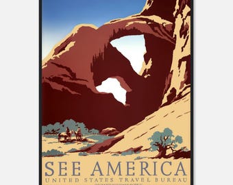 Zie Amerika-poster | Vintage reisafdruk | Retro muurkunst nationale parken