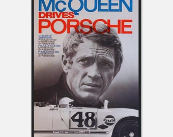 Steve McQueen Driving Porsche Wall Art | Le Mans Poster | Vintage Racing Print | Classic Motorsport Decor