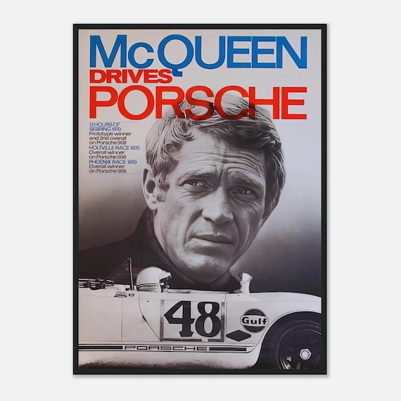 Steve Mcqueen Driving Porsche Wall Art | Le Mans Poster | Vintage