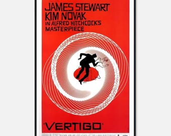 Vertigo Movie Poster – 1958 Hitchcock Film Print – Retro Thriller Wall Art