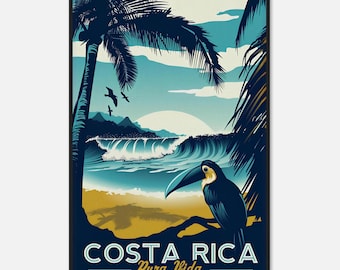 Poster di viaggio Costa Rica Pura Vida – Stampa artistica da parete tropicale vintage